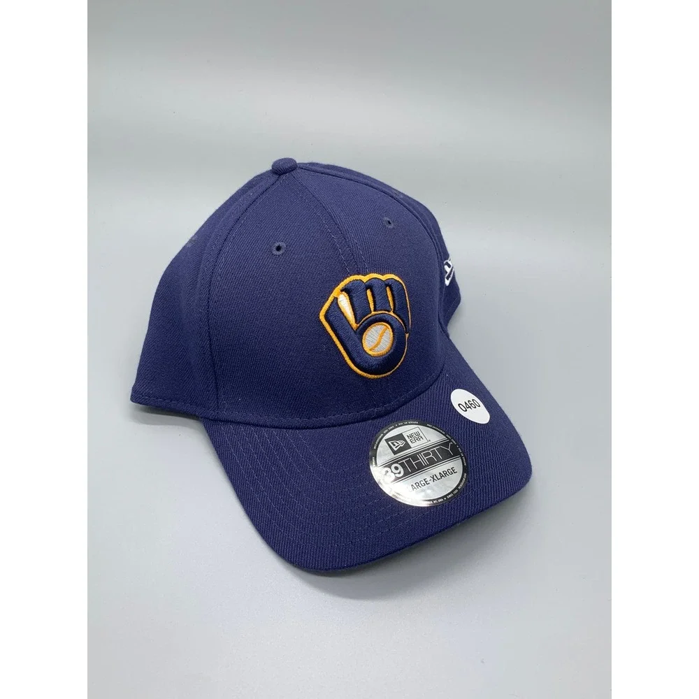 New Era‎ 39THIRTY Milwaukee Brewers Navy Blue Stretch Fit MLB Hat Men's Sz L/XL
